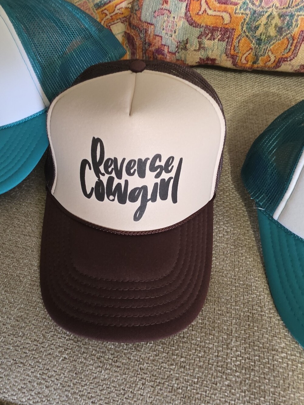 Reverse Cowgirl Trucker Hat - Brown & Cream